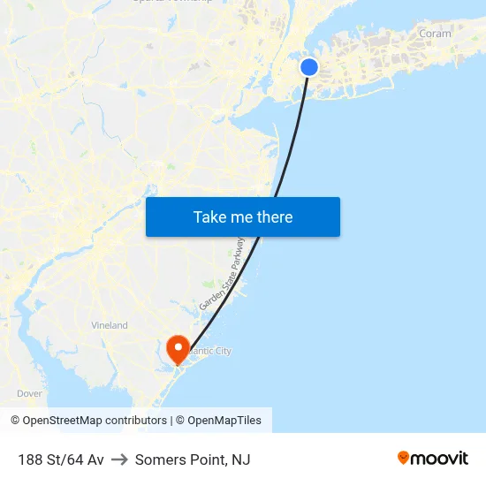 188 St/64 Av to Somers Point, NJ map