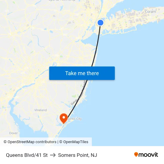 Queens Blvd/41 St to Somers Point, NJ map