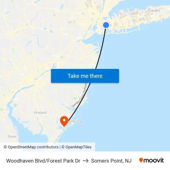 Woodhaven Blvd/Forest Park Dr to Somers Point, NJ map