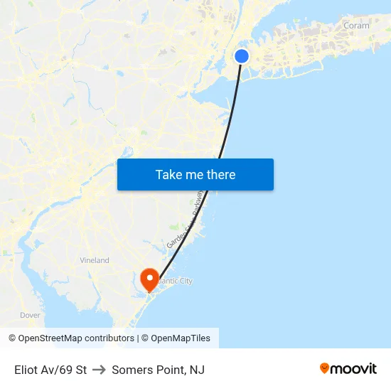 Eliot Av/69 St to Somers Point, NJ map