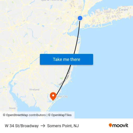 W 34 St/Broadway to Somers Point, NJ map