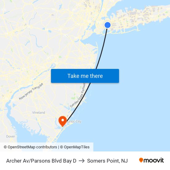 Archer Av/Parsons Blvd Bay D to Somers Point, NJ map