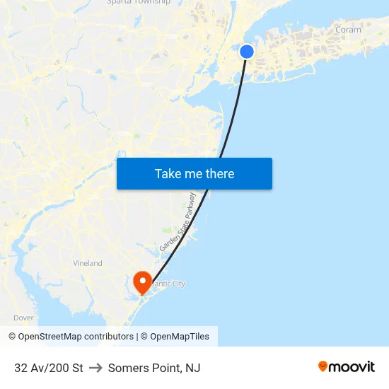 32 Av/200 St to Somers Point, NJ map