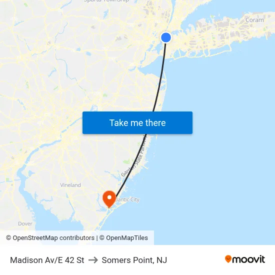 Madison Av/E 42 St to Somers Point, NJ map