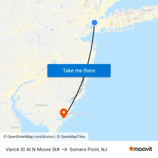 Varick St At N Moore St# to Somers Point, NJ map