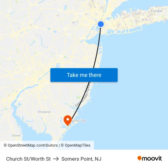 Church St/Worth St to Somers Point, NJ map