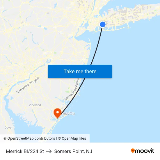 Merrick Bl/224 St to Somers Point, NJ map