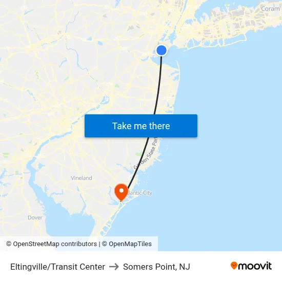 Eltingville/Transit Center to Somers Point, NJ map