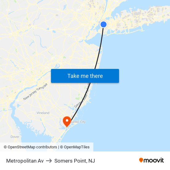 Metropolitan Av to Somers Point, NJ map