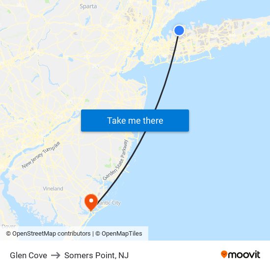 Glen Cove to Somers Point, NJ map