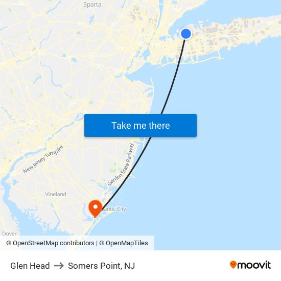 Glen Head to Somers Point, NJ map