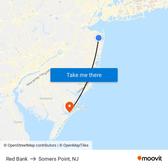 Red Bank to Somers Point, NJ map