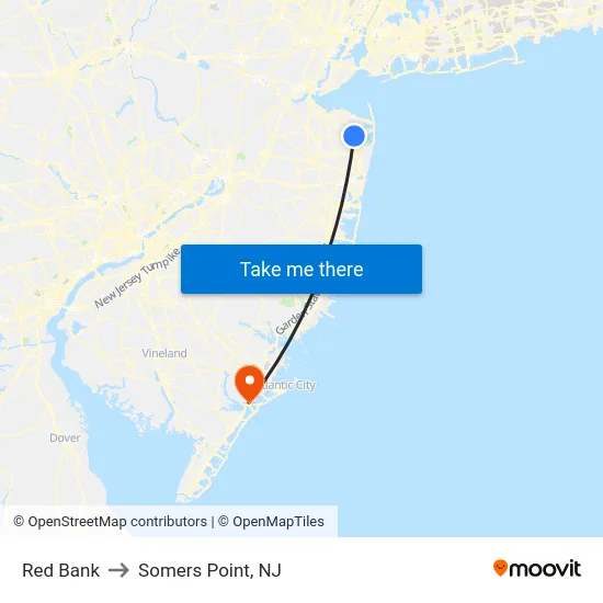 Red Bank to Somers Point, NJ map