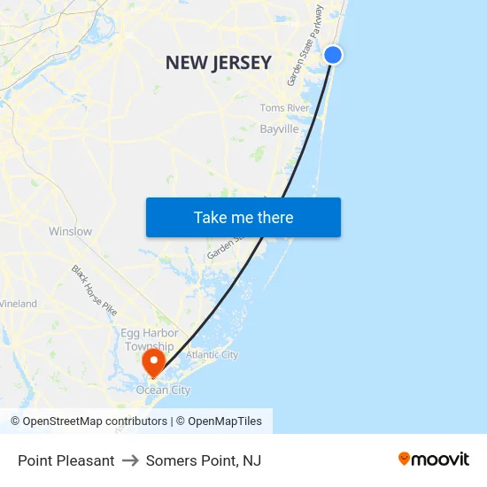 Point Pleasant to Somers Point, NJ map