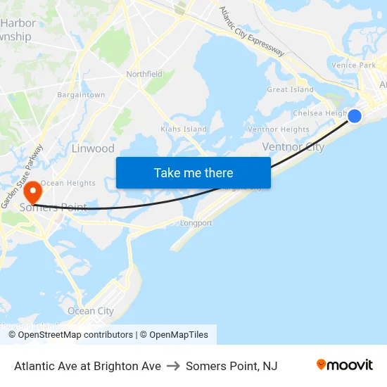 Atlantic Ave at Brighton Ave to Somers Point, NJ map