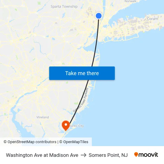Washington Ave at Madison Ave to Somers Point, NJ map