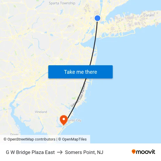 G W Bridge Plaza East to Somers Point, NJ map