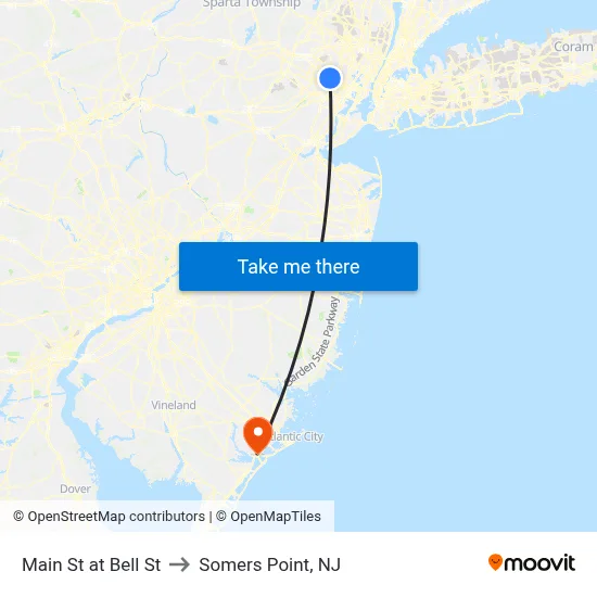 Main St at Bell St to Somers Point, NJ map