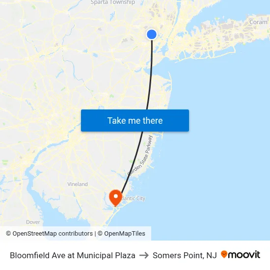 Bloomfield Ave at Municipal Plaza to Somers Point, NJ map