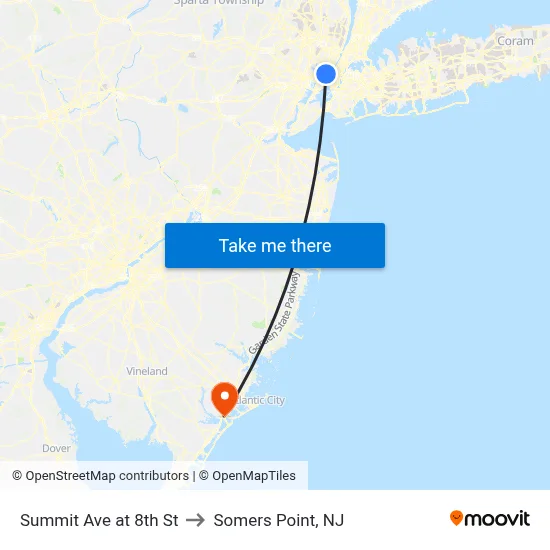 Summit Ave at 8th St to Somers Point, NJ map