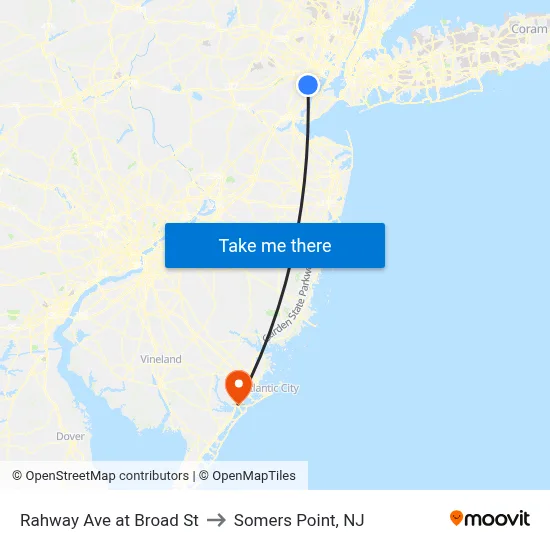 Rahway Ave at Broad St to Somers Point, NJ map