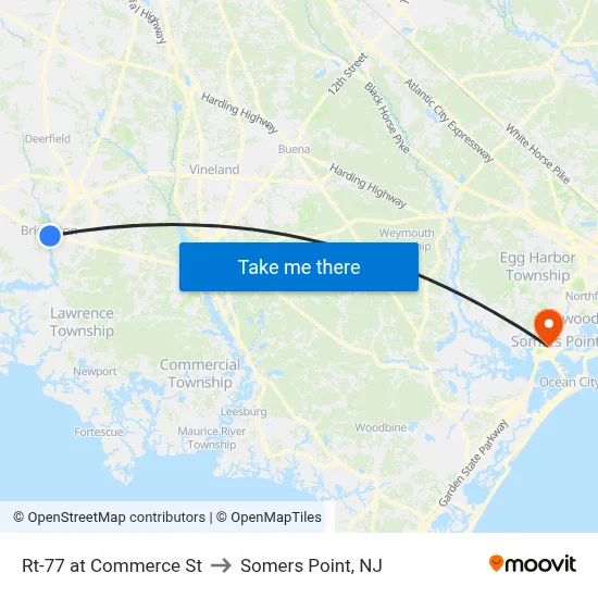 Rt-77 at Commerce St to Somers Point, NJ map