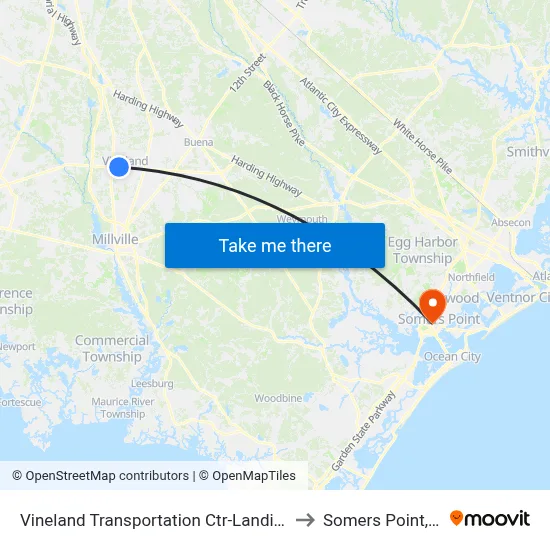 Vineland Transportation Ctr-Landis Ave to Somers Point, NJ map