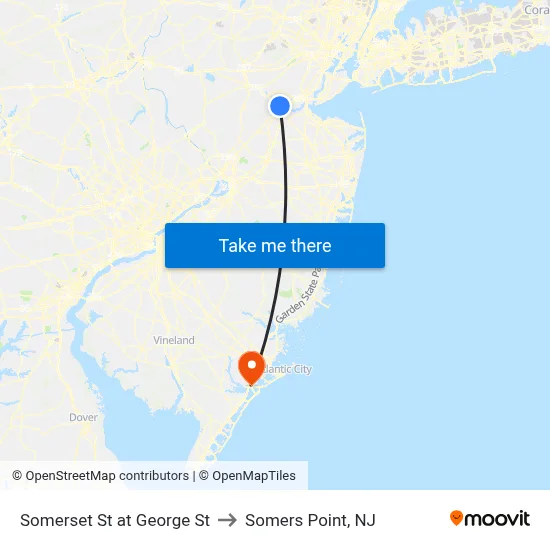 Somerset St at George St to Somers Point, NJ map