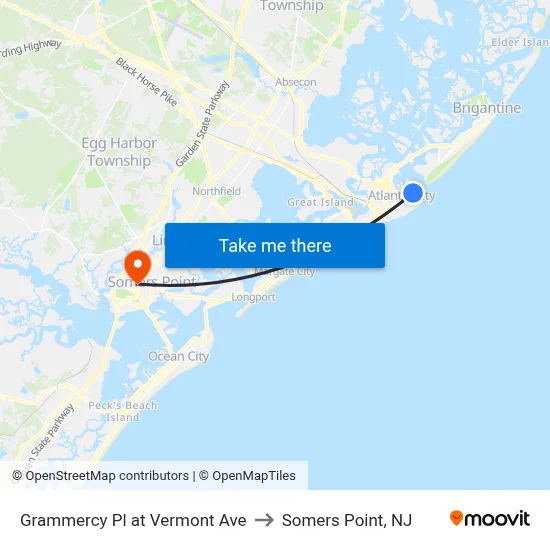 Grammercy Pl at Vermont Ave to Somers Point, NJ map