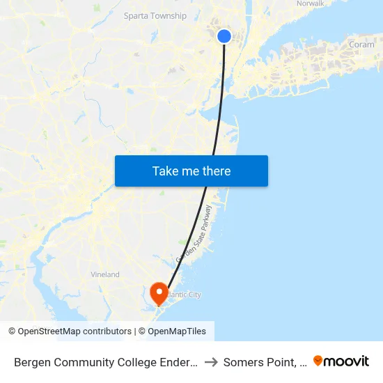 Bergen Community College Ender Hall to Somers Point, NJ map