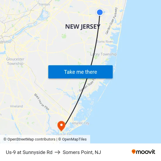 Us-9 at Sunnyside Rd to Somers Point, NJ map