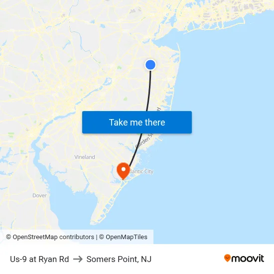 Us-9 at Ryan Rd to Somers Point, NJ map