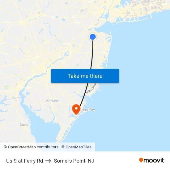 Us-9 at Ferry Rd to Somers Point, NJ map