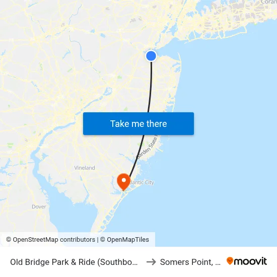 Old Bridge Park & Ride (Southbound) to Somers Point, NJ map