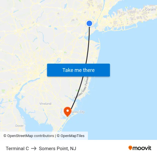 Terminal C to Somers Point, NJ map