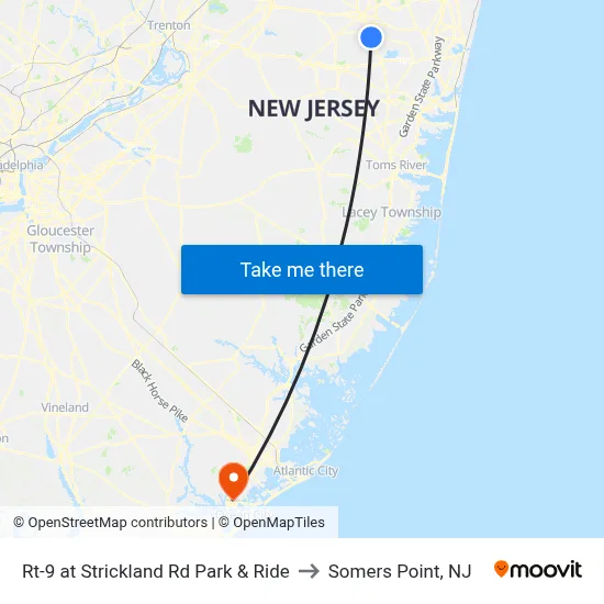 Rt-9 at Strickland Rd Park & Ride to Somers Point, NJ map