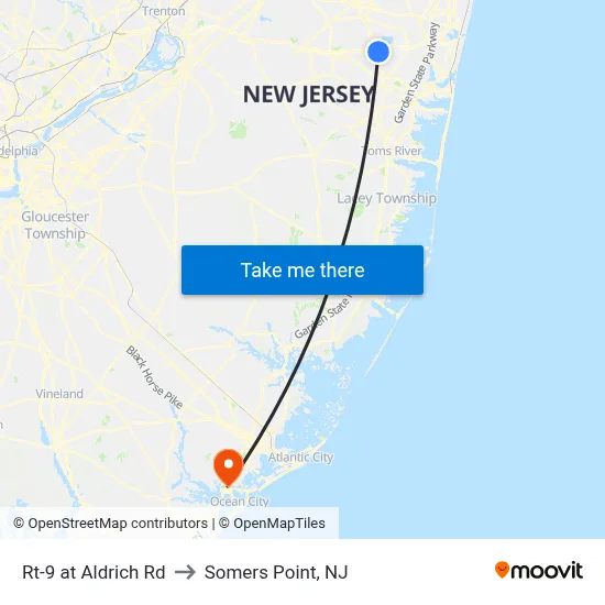 Rt-9 at Aldrich Rd to Somers Point, NJ map