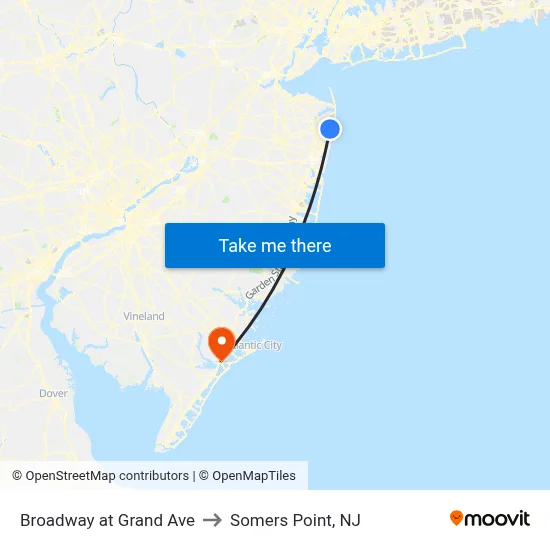 Broadway at Grand Ave to Somers Point, NJ map