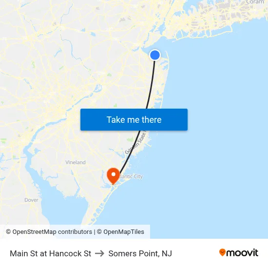 Main St at Hancock St to Somers Point, NJ map
