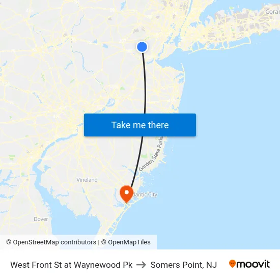 West Front St at Waynewood Pk to Somers Point, NJ map