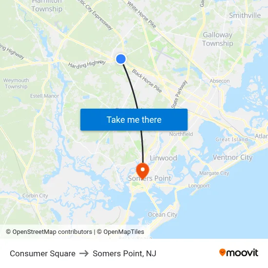 Consumer Square to Somers Point, NJ map
