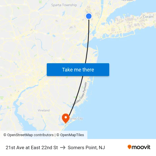 21st Ave at East 22nd St to Somers Point, NJ map