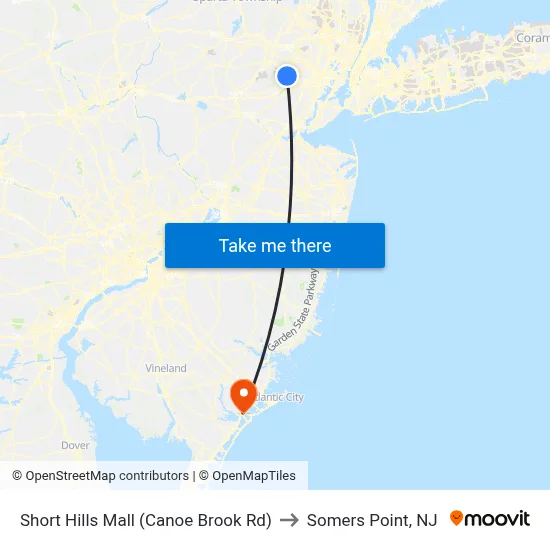 Short Hills Mall (Canoe Brook Rd) to Somers Point, NJ map