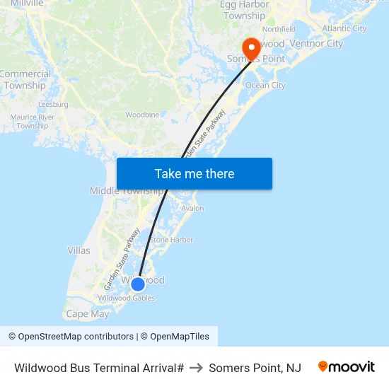 Wildwood Bus Terminal Arrival# to Somers Point, NJ map