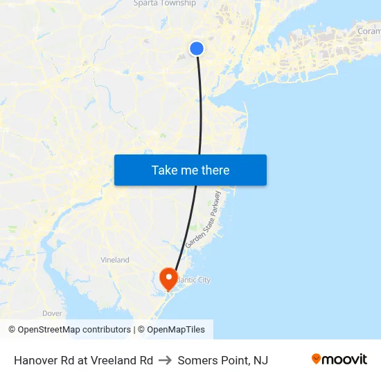 Hanover Rd at Vreeland Rd to Somers Point, NJ map