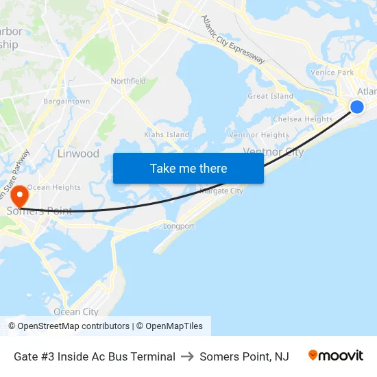 Gate #3 Inside  Ac Bus Terminal to Somers Point, NJ map