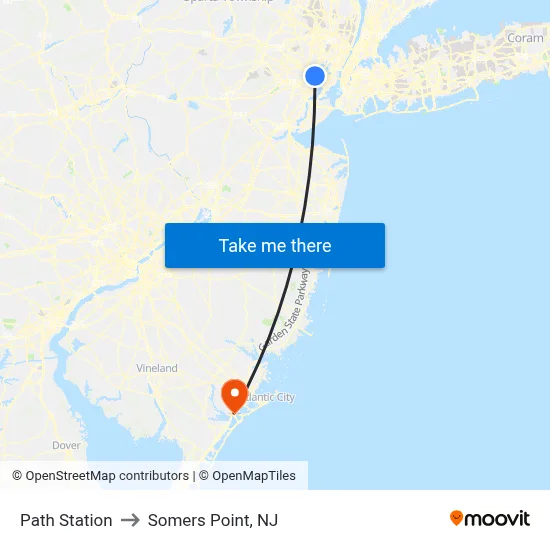 Path Station to Somers Point, NJ map