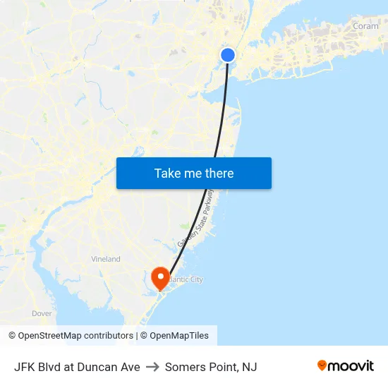 JFK Blvd at Duncan Ave to Somers Point, NJ map