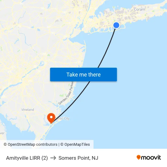Amityville LIRR (2) to Somers Point, NJ map