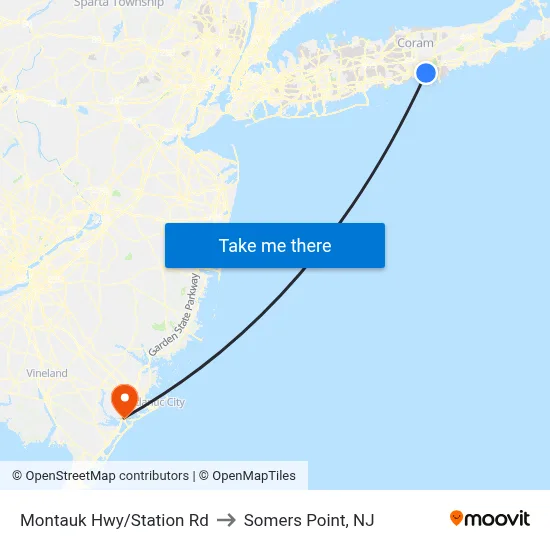 Montauk Hwy/Station Rd to Somers Point, NJ map